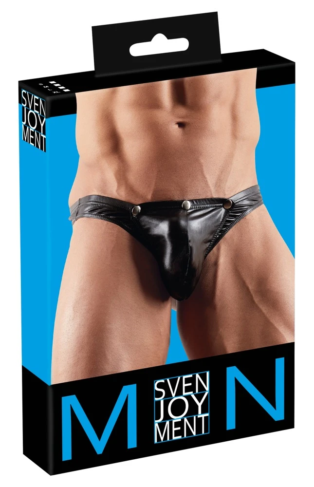 Aufregender String mit Swellfunktion und aufknöpfbarem Beutel in schwarz.