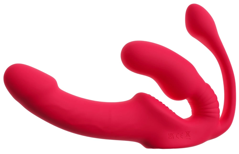 Strapless Strap-On Triple Teaser RC von You2Toys mit kraftvollen Vibrationen, dreifacher Stimulationspower für intensive Rollenspiele, flexibles Silikon-Design mit gleichzeitig vaginaler und analer Nutzung sowie vielseitigem Einsatz