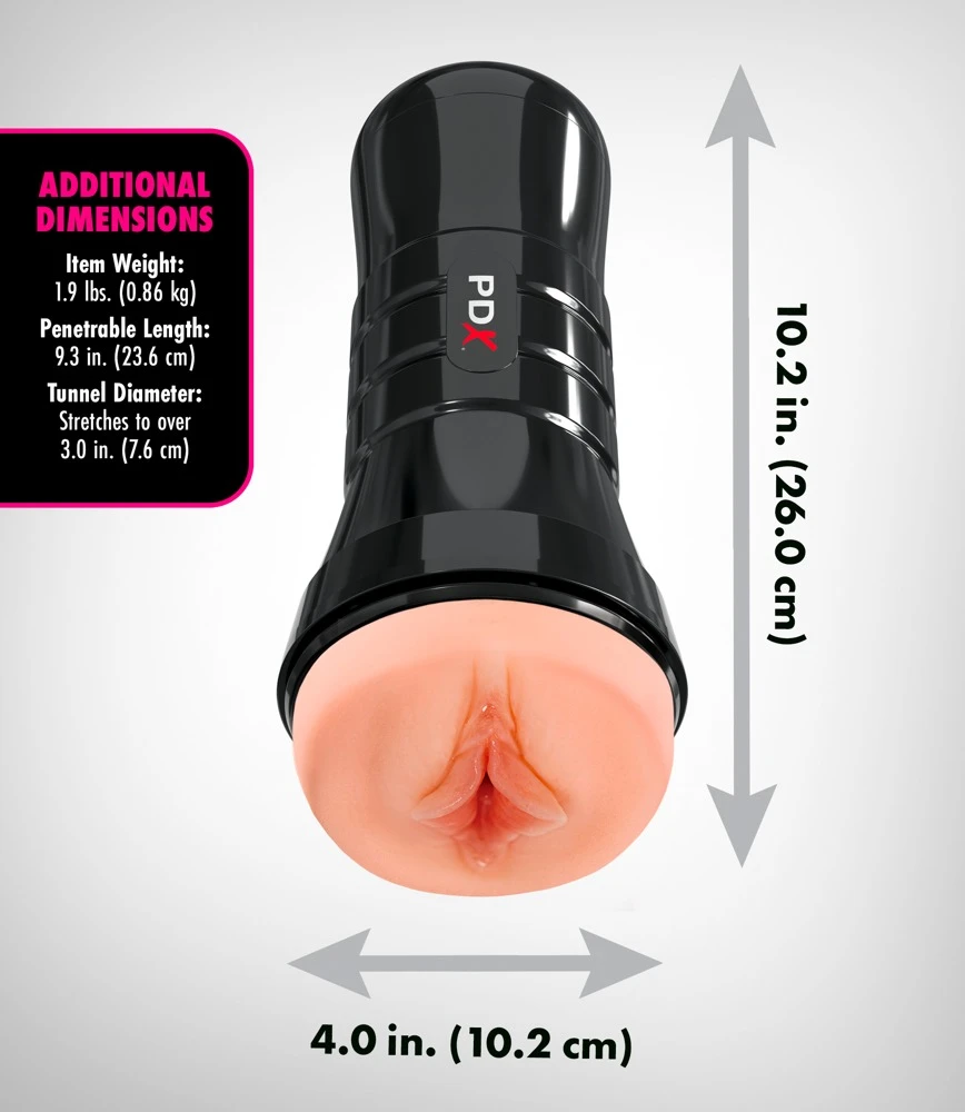 PDXE WetP. Luscious Lips XXL L, Realistischer Masturbator XXL in Vagina-Optik mit Stimulationsstruktur und Saugkontrolle – ohne Gleitmittel