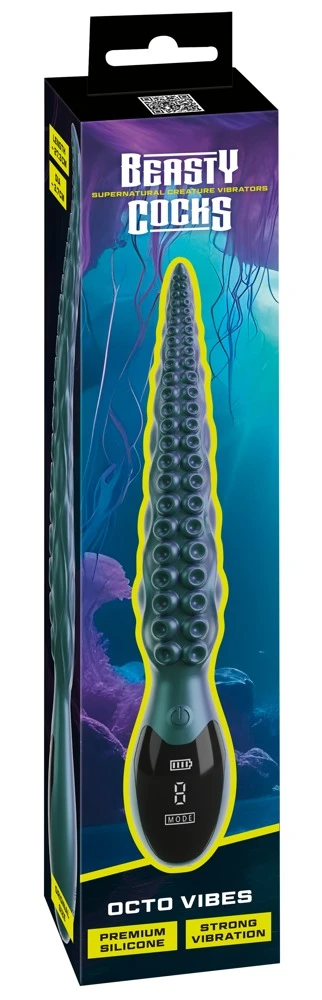 Beasty Cocks Octo Vibes, Langer Vibrator Octo Vibes im Tentakel Design von Beasty Cocks in schimmernder Metallic Optik mit reizstarker Struktur und 9 Modi