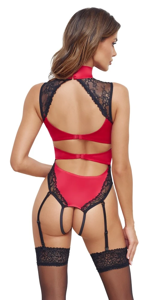 Cottelli LINGERIE Overt Straps-Body Straps-Body ouvert im edlen roten Satin Material-Mix