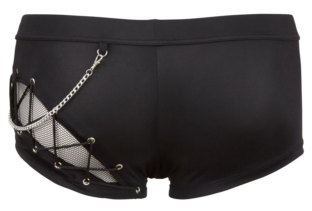 Pants im gekonnten Materialmix aus blickdicht und transparent mit abnehmbarer Zierkette und Reißverschluss vorne.