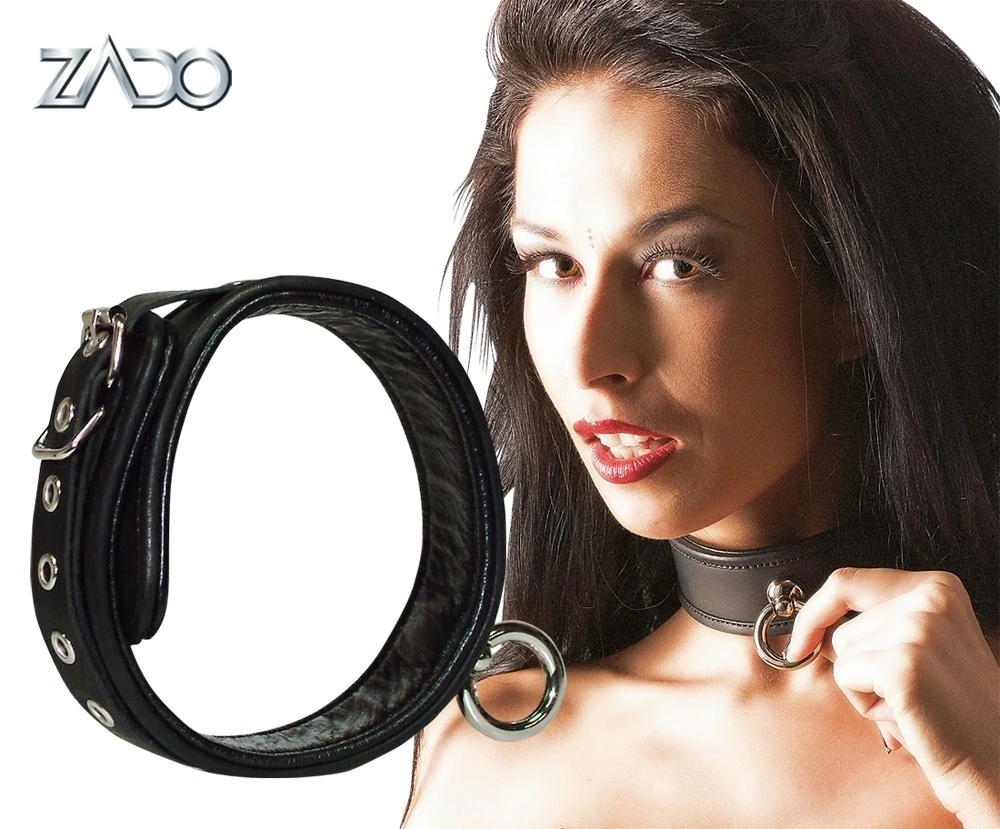 4 cm breite, hochwertig gearbeitete Halsfessel aus Leder von Wild Thing by ZADO mit dekorativem Ring an kleinem Steg.