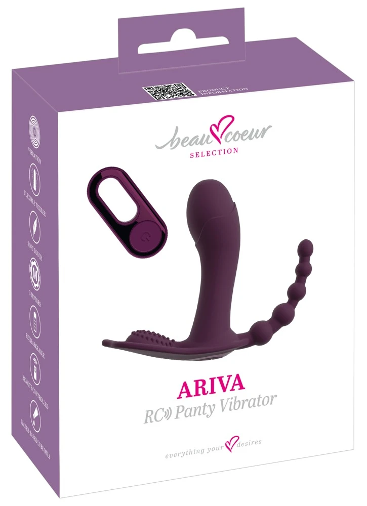 beau coeur Ariva Panty Vibrato, ARIVA RC Panty Triple Vibrator mit 3 Power-Motoren für vaginale, klitorale und anale Stimulation – diskret im Slip tragbar mit 10 m Fernbedienung