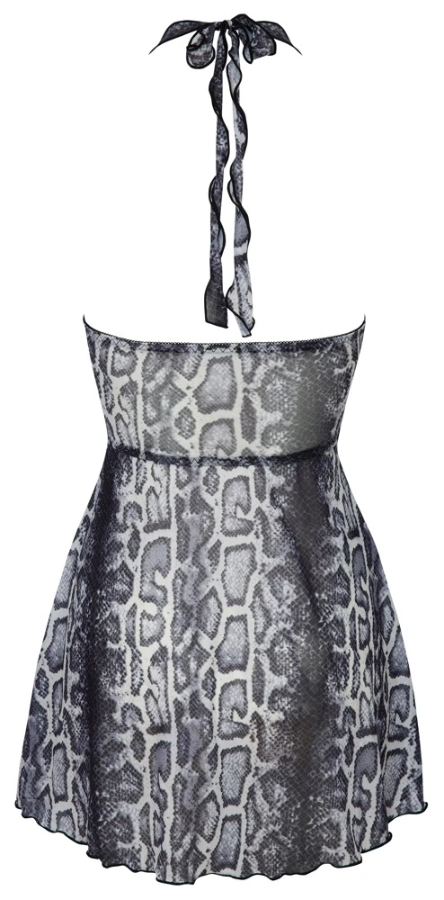 Cottelli PARTY Minidress Rückenfreies Snake Optik Powernet Minikleid Tiefer V-Ausschnitt