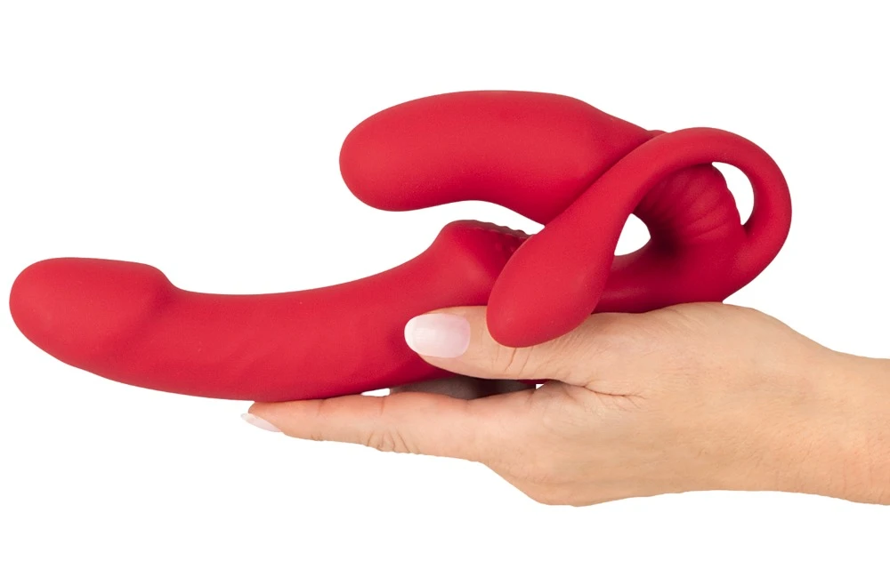 Strapless Strap-On Triple Teaser RC von You2Toys mit kraftvollen Vibrationen, dreifacher Stimulationspower für intensive Rollenspiele, flexibles Silikon-Design mit gleichzeitig vaginaler und analer Nutzung sowie vielseitigem Einsatz