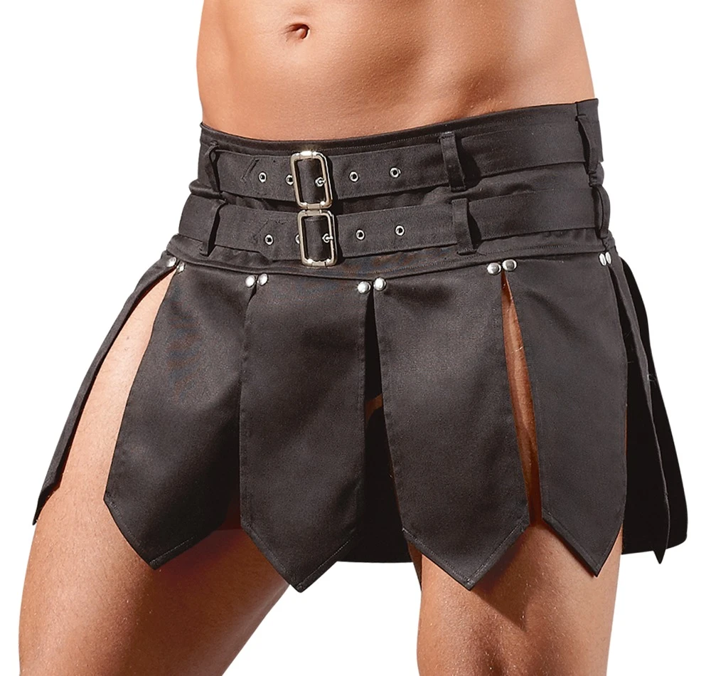 Schwarzer Rock von Svenjoyment im Gladiator-Style mit zwei Gürteln. Hinten mit Stretch.