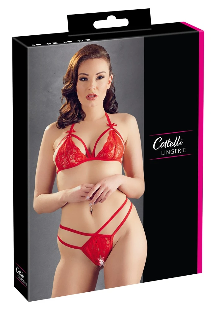Cottelli LINGERIE Blüten Spitzenset mit Soft BH und Ouvert String rot
