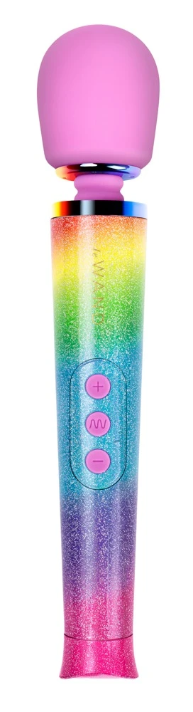 le Wand Petite All That Glimme, Petite Rechargeable Vibrating Massager All That Glimmers von le WAND als luxuriöser, wiederaufladbarer Massagestab im kompakten WAND-Design mit glitzernder Rainbow-Optik und vielseitigen Vibrationsstufen