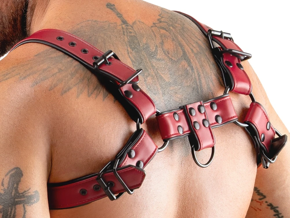 Herren Brustharness, Brustharness Lederimitat verstellbar mit Schnallen stabiler Fesselring vorne hinten markanter Look perfekte Passform