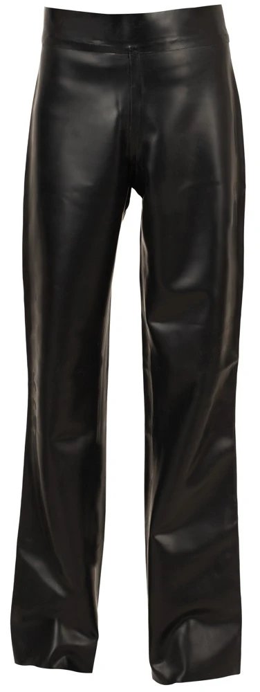 Latex-Hose Bootcut Schwarz-Rot im Kinky Racing-Look mit Seitenstreifen aus Premium-Latex für einen kraftvollen glänzenden Auftritt – LateX