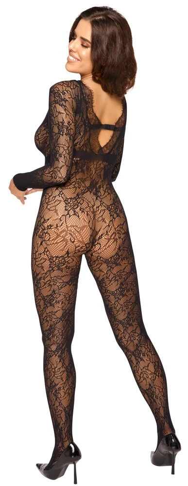 Fantasieanregender Langarm-Catsuit ouvert von Cottelli FANTASY in aufregender Spitzenoptik. Mit Fuß und verstärkter Zehenpartie.