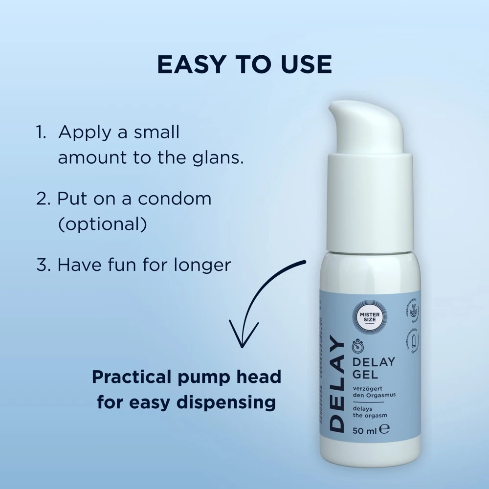 Mister Size Delay Gel 50 ml, Mister Size Delay Gel für Männer mit Nelkenöl und kühlendem Effekt zur natürlichen Verzögerung und intensiverem Liebesspiel