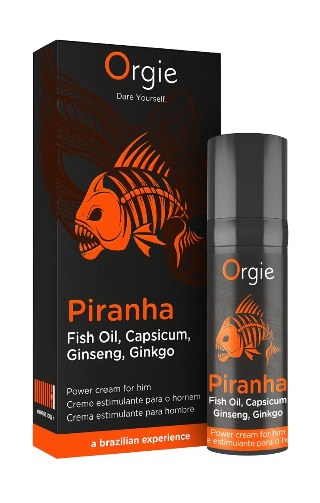 Orgie Piranha Power Cream 15ml, Piranha Peniscreme mit heißem Kribbel-Vibe und Vibrationskick – intensive Stimulation Level 9/10