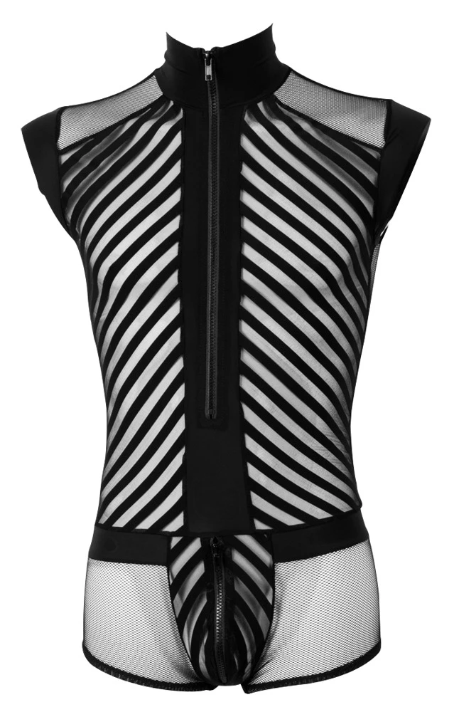 Herren Body von Svenjoyment im Materialmix aus zwei Netzarten und angesagter Streifenoptik in schwarz.
