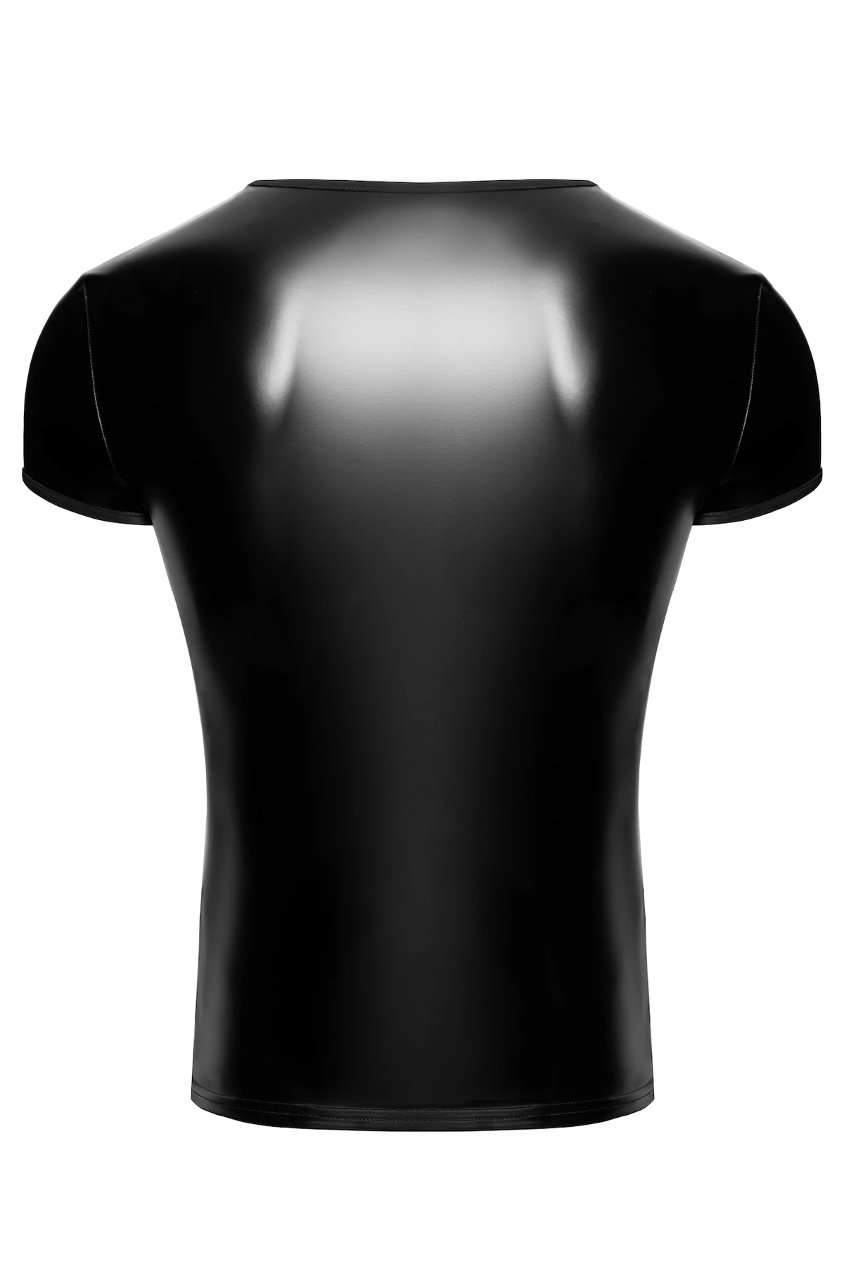 Figurbetontes Noir Handmade Men T-Shirt H084 aus glattem Powerwetlook, elastisch, körpernah geschnitten und mit markanter Brusttasche für einen betonten, sexy Look