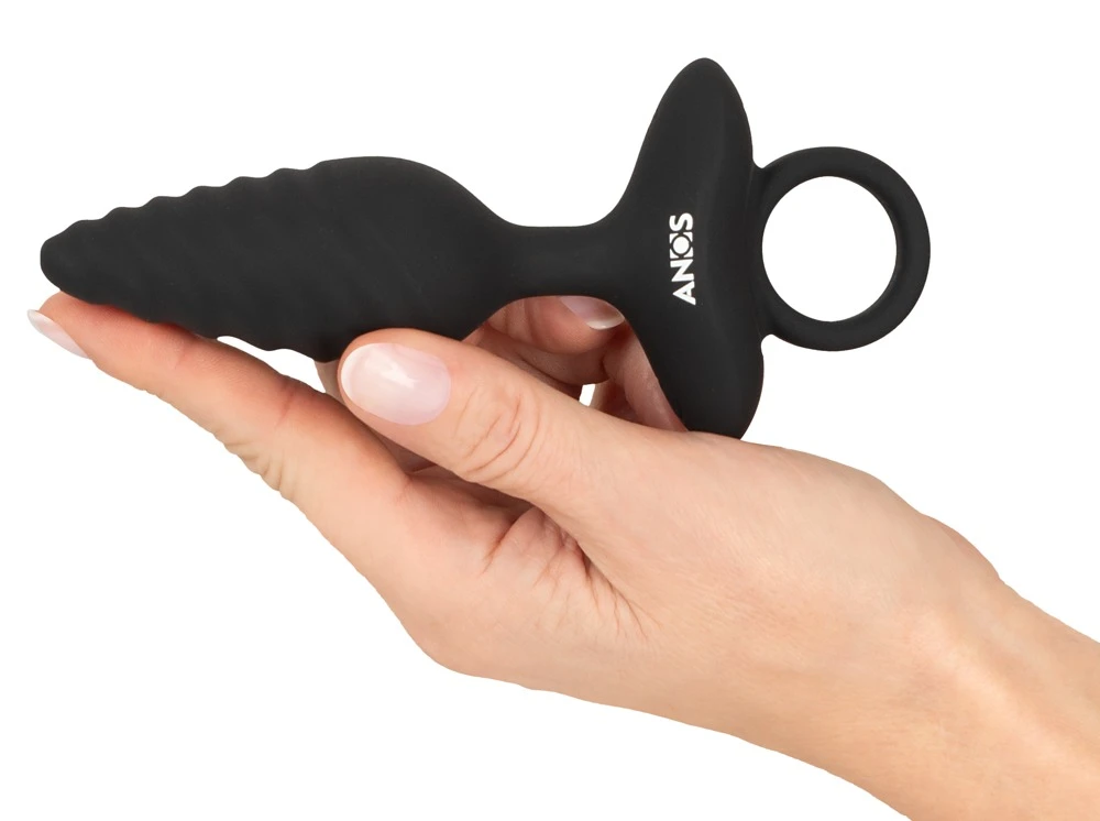 ANOS Flexible Plug Twisted, Flexibler Vibro-Analplug mit Spiral-Design und 10 Vibrationsmodi von ANOS aus Silikon mit Stopper und praktischem Haltering