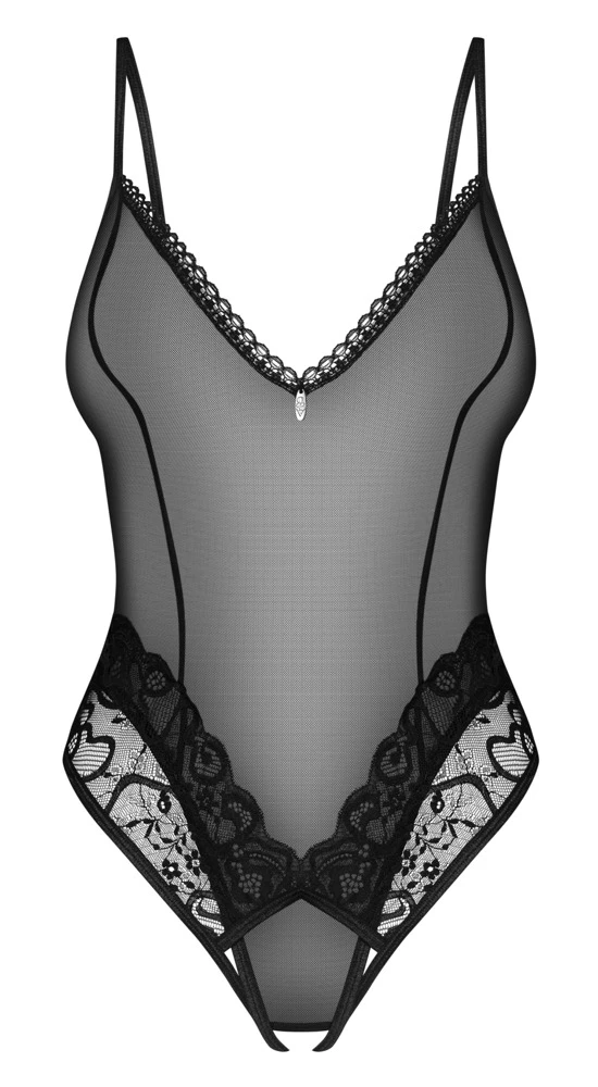 Obsessive Ouvert-Body Blomentis, schwarz transparent, Offen im Schritt, feine Spitze am Dekolleté und Beinausschnitten Obsessive Ouvert-Body Blomentis, schwarz transparent, Offen im Schritt, feine Spitze am Dekolleté und Beinausschnitten