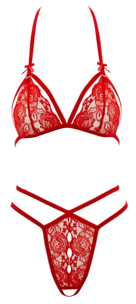 Cottelli LINGERIE Blüten Spitzenset mit Soft BH und Ouvert String rot