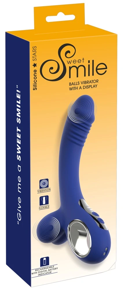 Smile Balls Vibrator w Display, Sweet Smile Balls-Vibrator with a Display – Aufreizender Vibrator mit vibrierenden Hoden, 2 kraftvollen Motoren und doppelter Stimulation