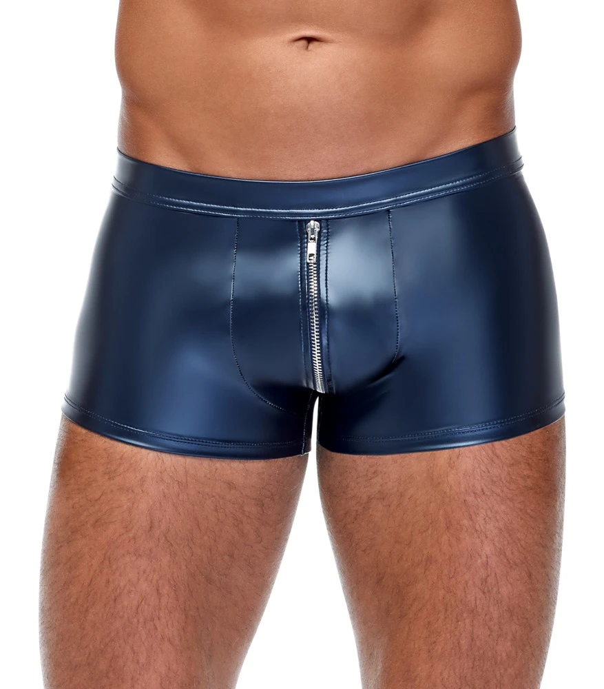 Blaue Pants von NEK im trendigen Metallic-Mattlook. Eng und körperbetont geschnitten. Mit silberfarbenem Reißverschluss vorne.