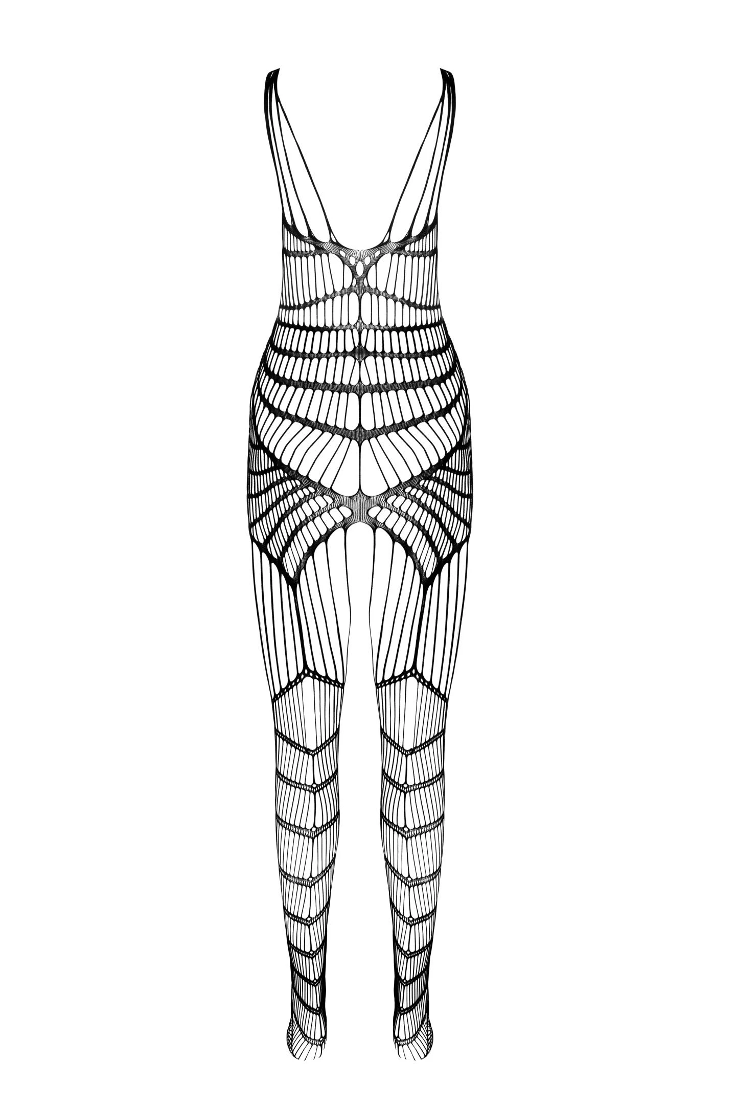 Schwarzer Ouvert Bodystocking BS102, Verführerischer Bodystocking aus elastischem Netzmaterial mit Schrittöffnung