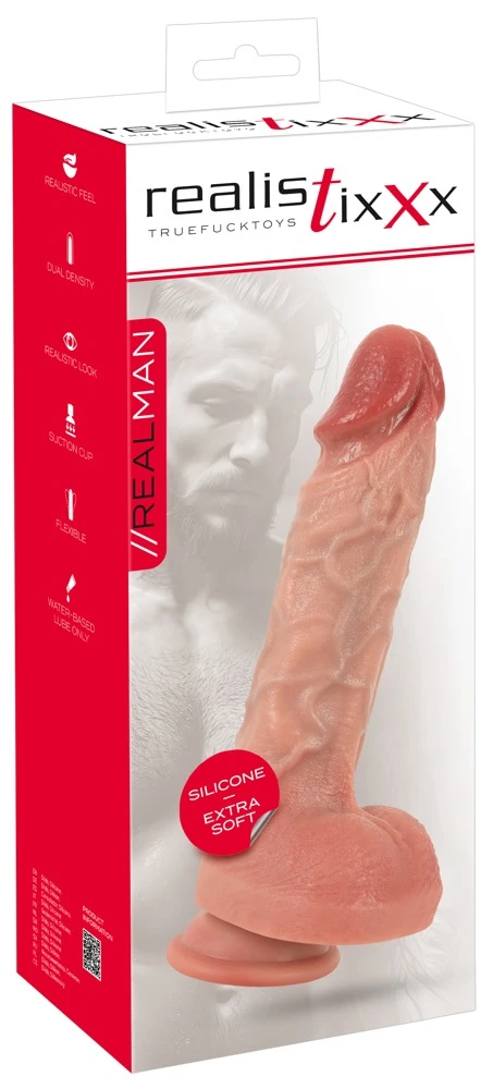 Realistixxx Dildo 21,5 cm, Realistixxx RealMan Naturdildo mit Hoden – Aufreizend realistisch mit Dual Density Silikon, starker Saugfuß & lebensechte Haptik