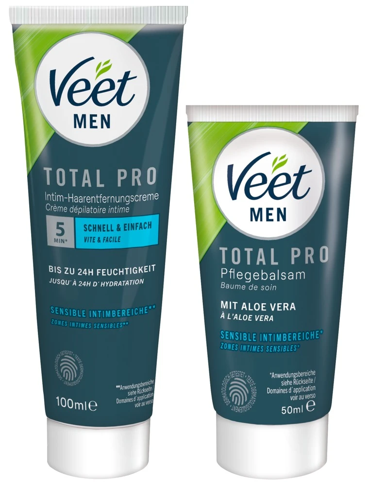 Veet Men Haarentfernungsset, Veet Men TOTAL PRO Intim-Haarentfernungs-Set – gründliche Haarentfernung & intensive Pflege speziell für seinen sensiblen Intimbereich