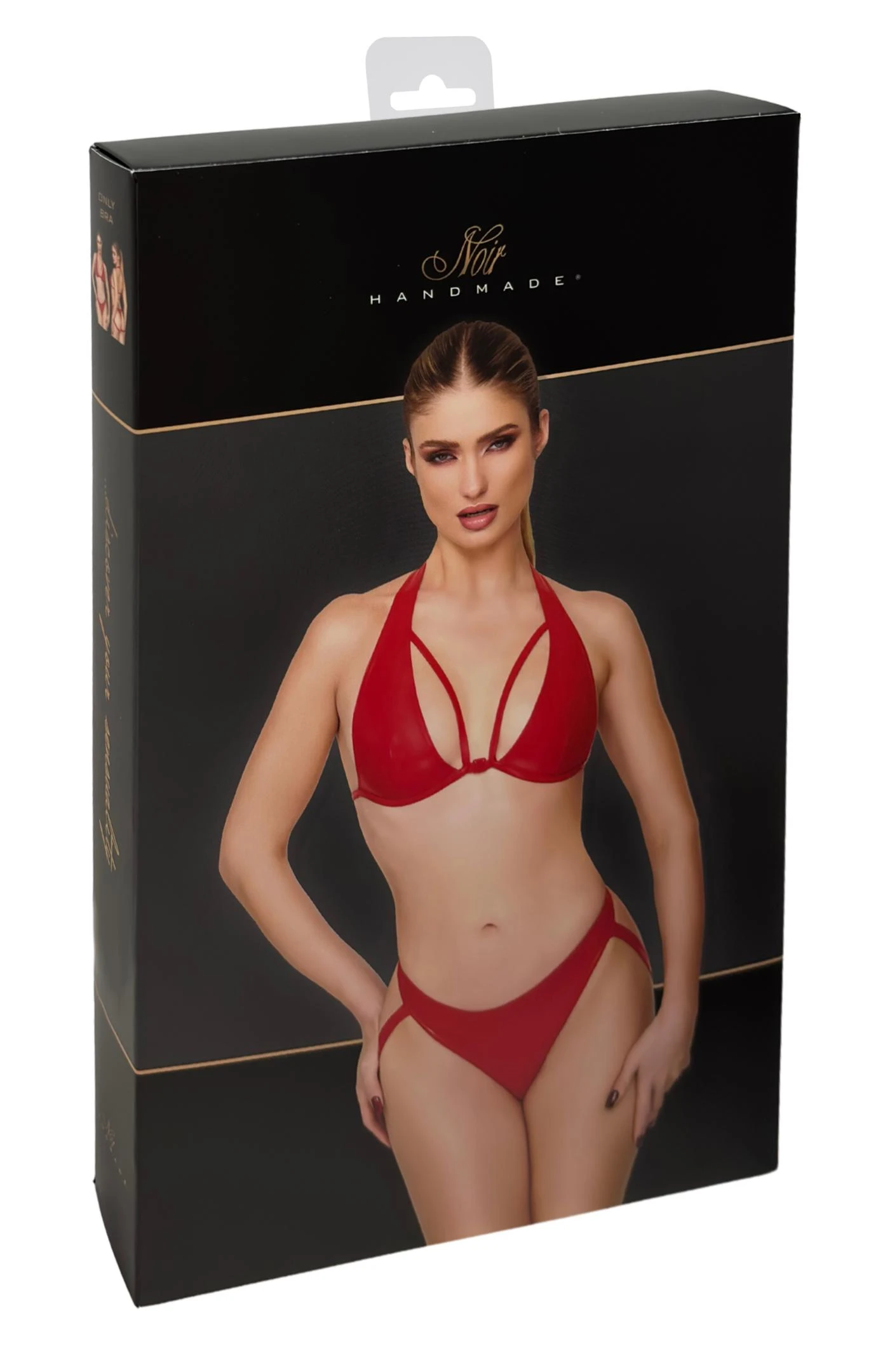 Bralette – Kinky erotisches Wetlook Dessous mit Hals-Design, Power-Material, dekorativen Brust-Trägern & Frontverschluss F392 Noir Handmade Troublemaker