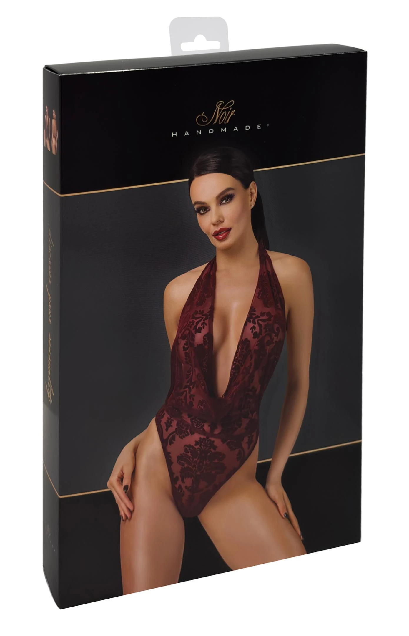 F386 Body Kinky Royal aus elastischem Netz mit floralem Samtdruck, tiefem Wasserfallausschnitt und offenem Rücken bis zum Po – von Noir Handmade