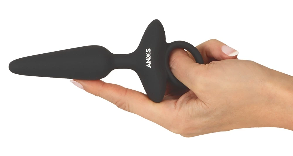 ANOS Flexible Butt Plug Vibrat, Flexibler Vibro-Analplug mit 10 Vibrationsmodi seidig softes Silikon analsicherer Stopper Haltering Einsteiger Butt Plug