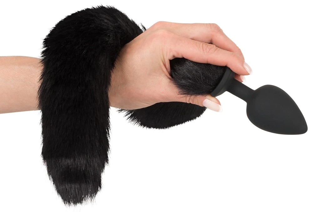 Bad Kitty Analplug in schwarz mit Katzenschwanz und Haarreif.