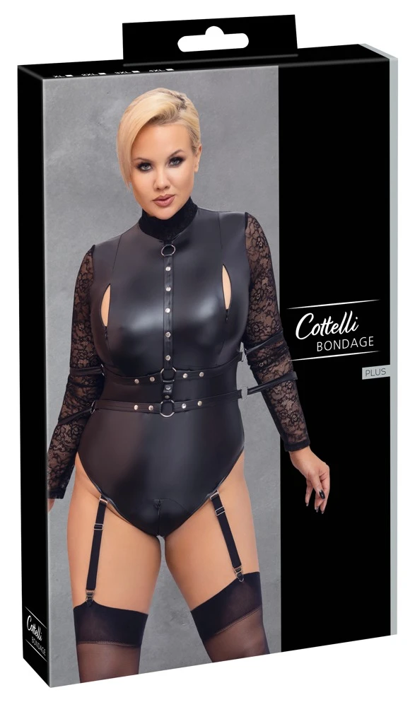 Cottelli Mattlock Langarm-Body mit Spitzenärmeln und verführerischen Details