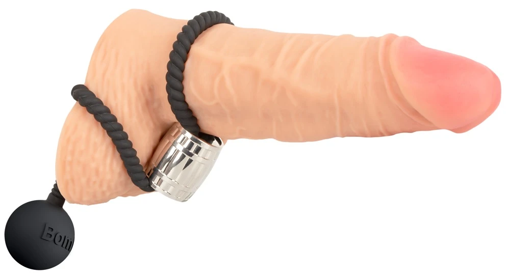 Rebel Heavy Rope Cock w Ball, Robuste Penis-/Hodenschlaufe im Seil-Design mit edlem Metall-Schiebegewicht und schwingendem Kugelgewicht für intensiven Genuss