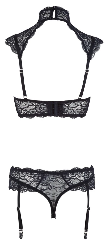 Cottelli LINGERIE aus verfüherischer Blütenpitze Bügel BH Set mit hohem Kragen dazu Zierringen
