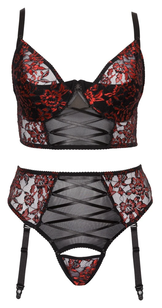 Cottelli Verführerisches Dessous-Set mit Spitze und Satin-Zierschnürungen