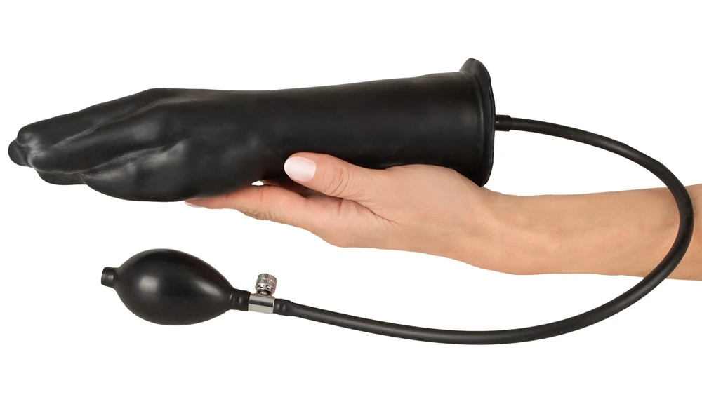 Latex Hand aufblasbar schwarz, Pumpdildo Handform aufpumpbar aus weichem Latex für vaginal & anal – sexy prall, flexibel mit Ballpumpe und Ablassventil – LateX