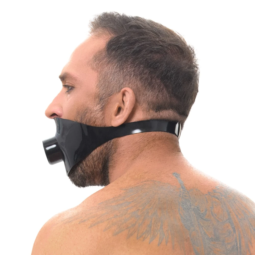 Latex-Knebelmaske mit Hohlknebel & Mundrohr – Kinky BDSM Fetisch-Maske mit verstellbarem Kopfriemen für intensive Rollenspiele – LateX