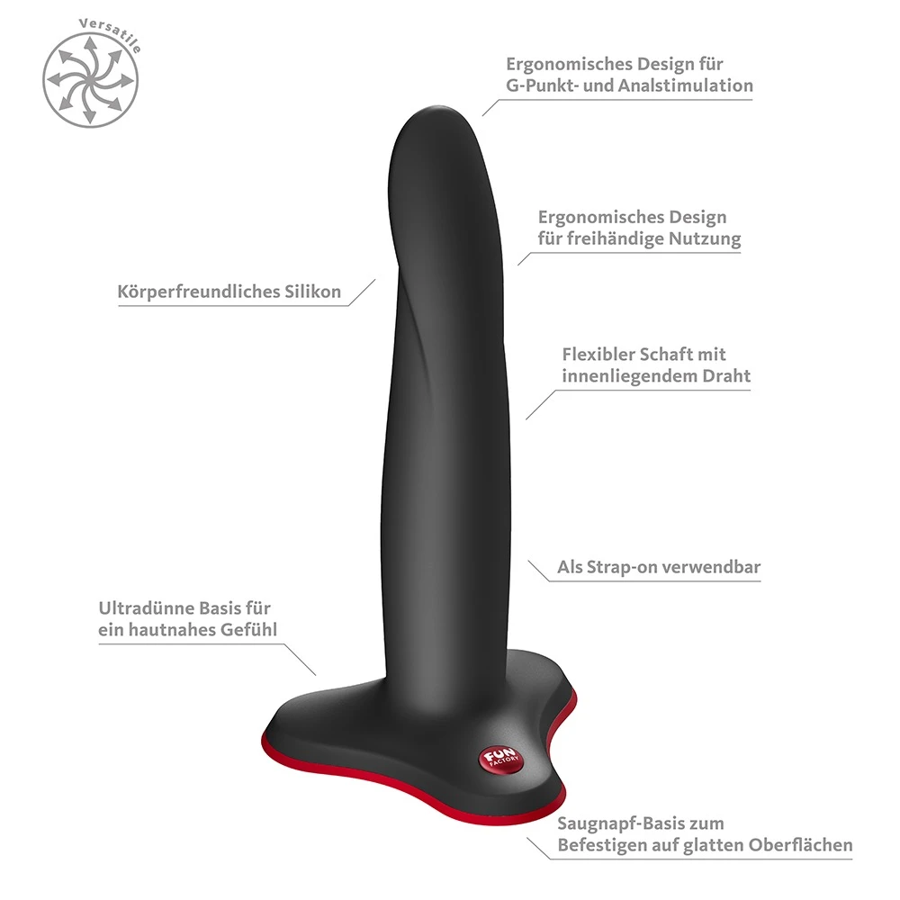 Limba Flex M Black, Flexibler Dildo LIMBA FLEX M mit Saugfuß, individuell biegsam, seidig-softes Silikon, präzise G-/P-Punkt-Form, strap-on kompatibel