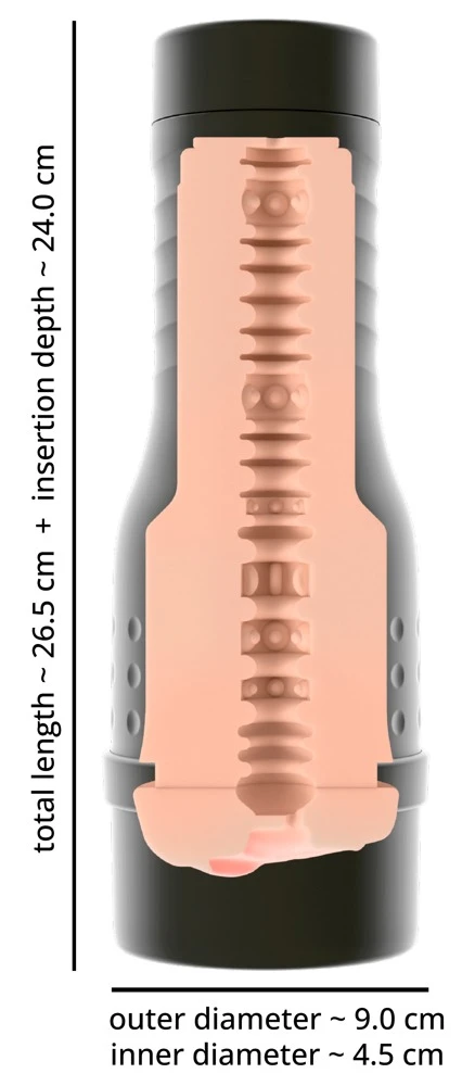 V-Stroker Lucia, Rebel The V-Stroker Monique Masturbator im Diskretgehäuse mit Softmaterial und intensiv strukturiertem Innenkanal