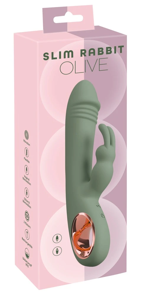 Slim Rabbit Olive, Slim Rabbit Olive von You2Toys: Stilvolles Design, doppelte Stimulation und 10 Vibrationsmodi für sinnliche Momente