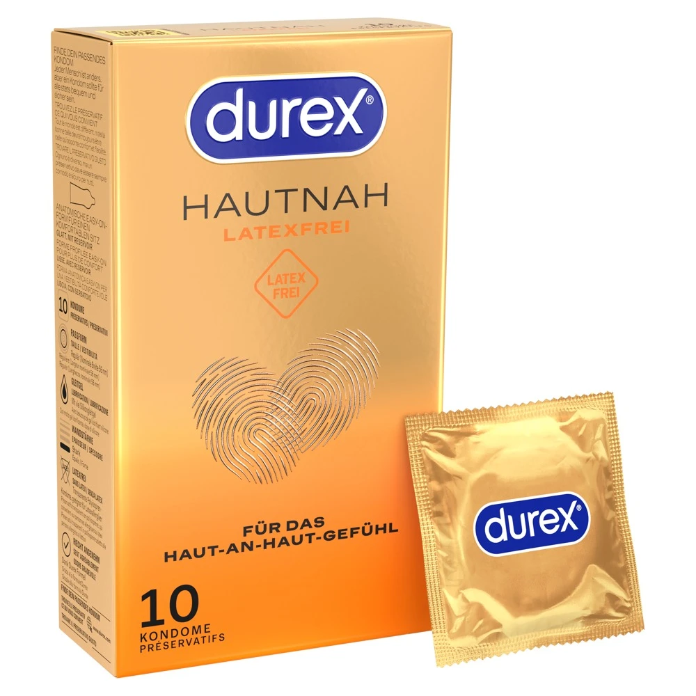 Durex Hautnah Latexfrei 10er, Hautnah verbunden, latexfreie transparente Kondome von Durex aus Polyisopren für ein natürlich intensives Liebesgefühl