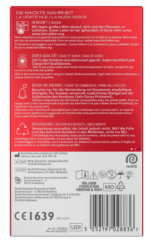 Durex Gefühlsecht Xtrafeucht 10er, Grenzenloses Empfinden dank extra viel Silikongleitgel, hauchdünne, transparente Kondome mit geschmeidiger Easy-on-Passform für pure Nähe