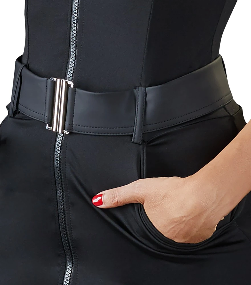 Cottelli Polizistinnen-Kleid mit durchgehendem Reißverschluss und elastischem Gürtel in Schwarz Cottelli Polizistinnen-Kleid mit durchgehendem Reißverschluss und elastischem Gürtel in Schwarz