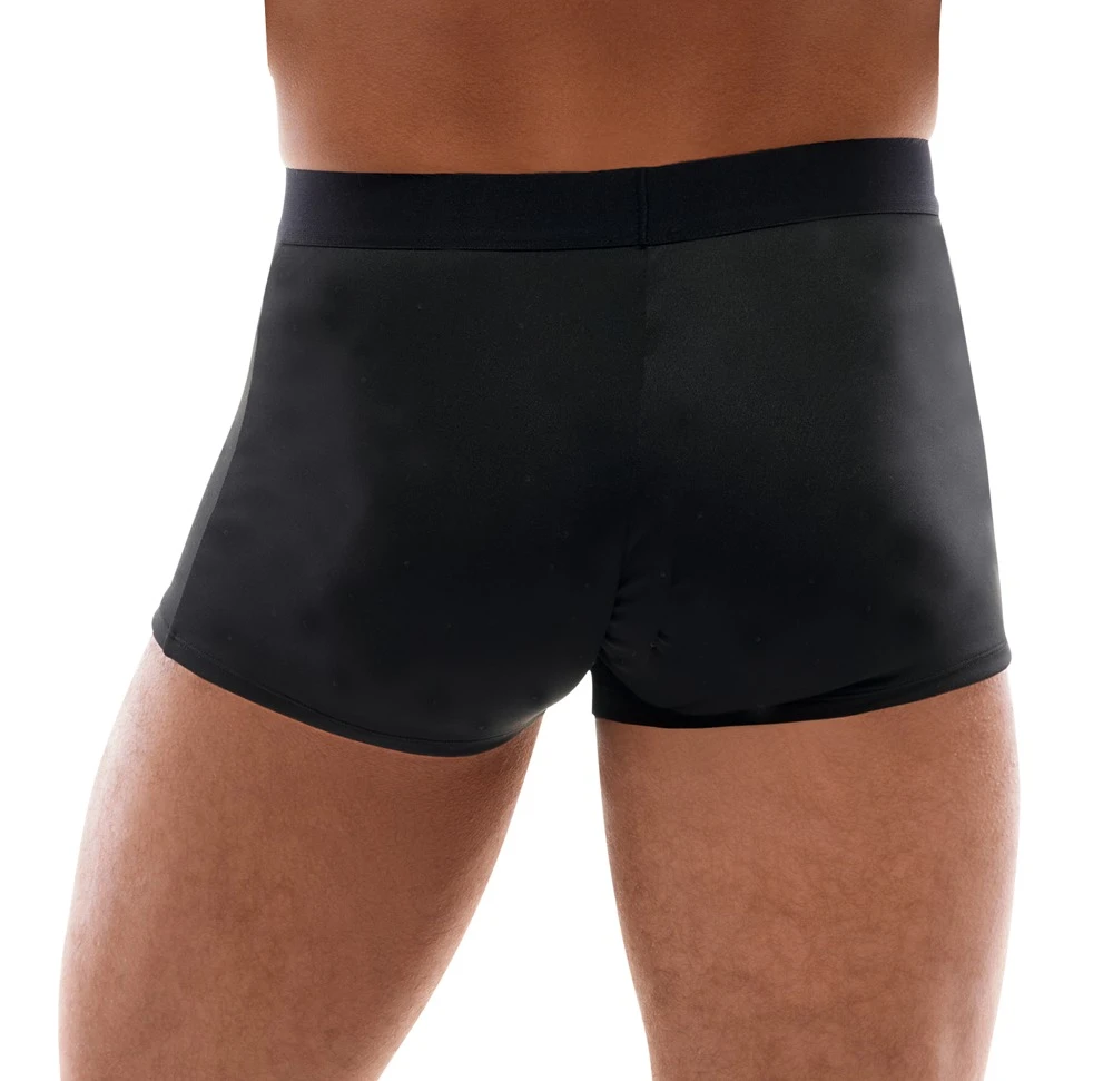 Enge, betonende Pants von Svenjoyment aus schwarzer Mikrofaser, vorne mit schillernden Strass-Steinchen besetzt.