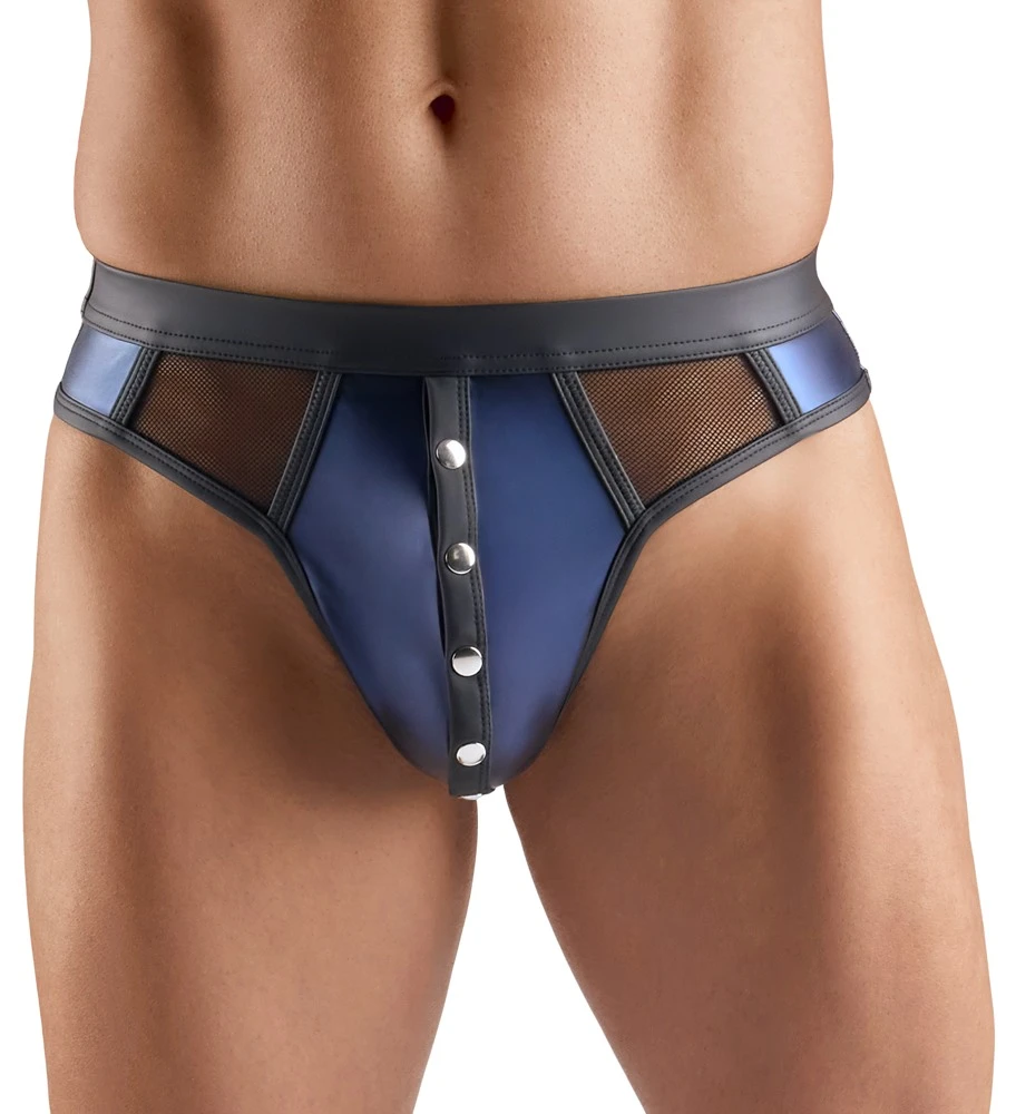 Svenjoyment Riostring dunkelblauer Wetlook mit Netz-Einsätzen und Druckknöpfen vorne elastisch & bequem sitzend