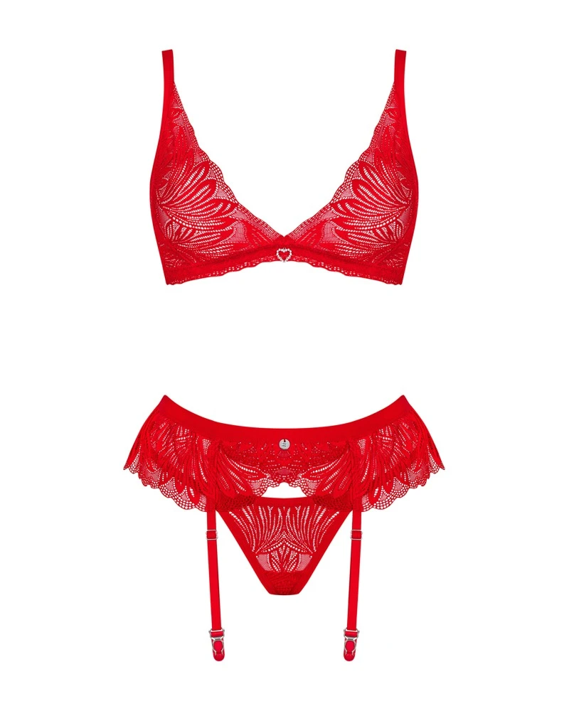 Obsessive Das feine Set Chilisa besteht aus BH, Strapsgurt und String aus feiner Blütenspitze.  Der zarte Stoff umschmeichelt weibliche Kurven