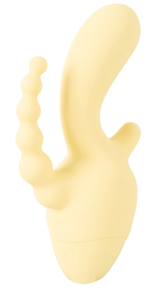 Cuties Mini Triple Vibr. Yello, Triple Mini Vibrator mit 10 Vibrationsmodi für Vagina, Klitoris & Anus, Soft Touch Silikon, vielseitige Reizwäsche-Extras Cuties