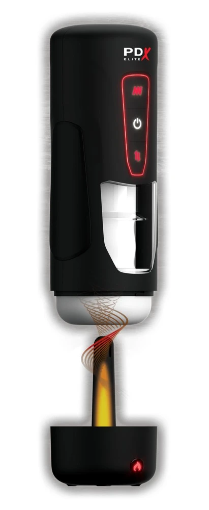 PDX Elite Milk Me Hotter Black, Vibrating Warming Masturbator: Handjob-Stoßmassage, 10 Vibrations- und Heizmodi, Noppen-Stimulationsstruktur für intensiven Genuss!