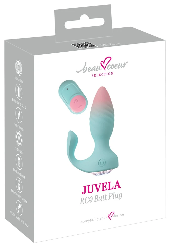 beau coeur Juvela RC Butt Plug, JUVELA RC Vibro-Analplug – Pastellig frisches Power-Juwel mit Doppelvibration, flexiblem Außen-Stimulator, Fernbedienung & funkelndem Schmuckstein für intensiven Analspaß